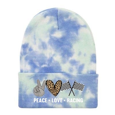 Wo's Racing Design Girls Peace Love Racing Race Flag Gift Tie Dye 12in Knit Beanie