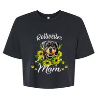 Womens Rottie Dog Mom Mother's Day Sunflower Rottweiler Mom Bella+Canvas Jersey Crop Tee