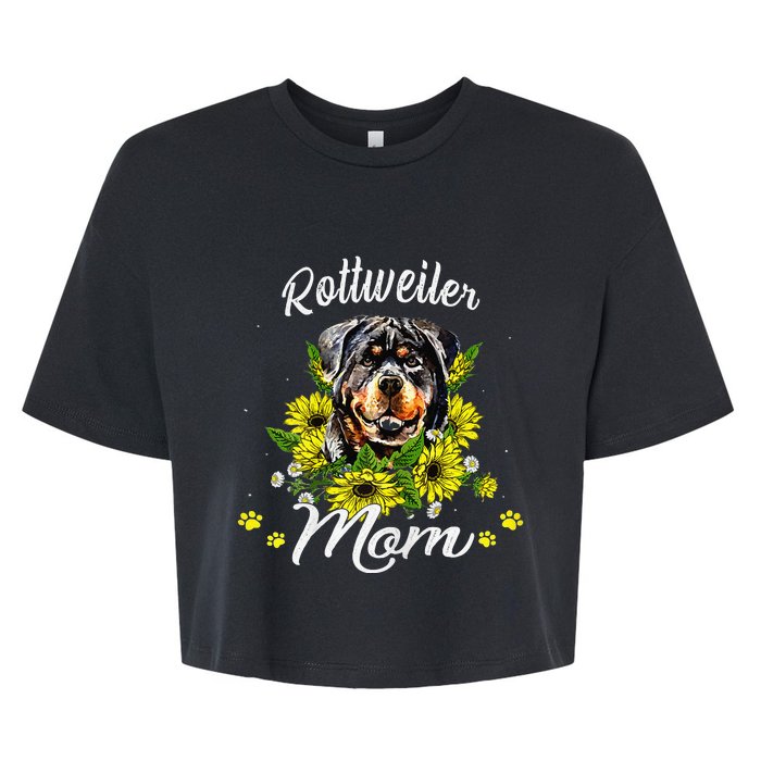 Womens Rottie Dog Mom Mother's Day Sunflower Rottweiler Mom Bella+Canvas Jersey Crop Tee