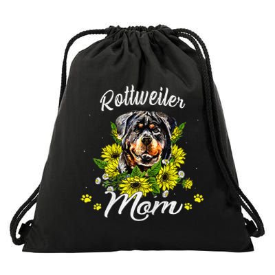 Womens Rottie Dog Mom Mother's Day Sunflower Rottweiler Mom Drawstring Bag