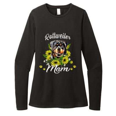 Womens Rottie Dog Mom Mother's Day Sunflower Rottweiler Mom Womens CVC Long Sleeve Shirt