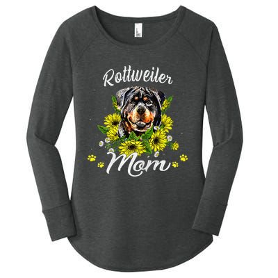 Womens Rottie Dog Mom Mother's Day Sunflower Rottweiler Mom Women's Perfect Tri Tunic Long Sleeve Shirt