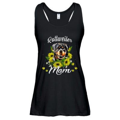 Womens Rottie Dog Mom Mother's Day Sunflower Rottweiler Mom Ladies Essential Flowy Tank