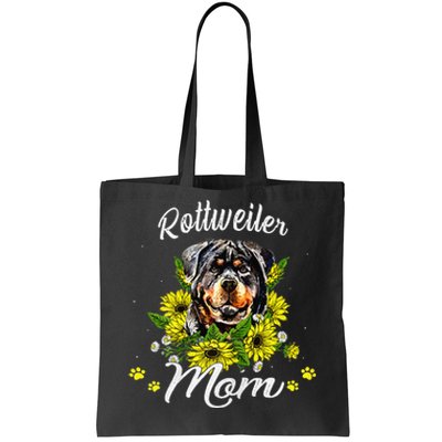 Womens Rottie Dog Mom Mother's Day Sunflower Rottweiler Mom Tote Bag