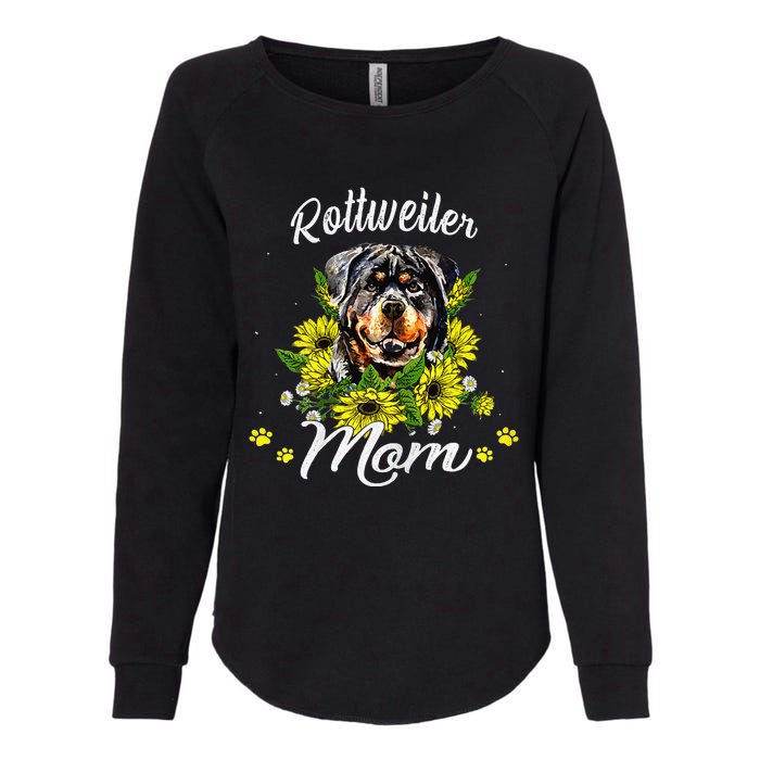 Womens Rottie Dog Mom Mother's Day Sunflower Rottweiler Mom Womens California Wash Sweatshirt