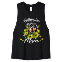 Womens Rottie Dog Mom Mother's Day Sunflower Rottweiler Mom Women's Racerback Cropped Tank