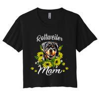 Womens Rottie Dog Mom Mother's Day Sunflower Rottweiler Mom Women's Crop Top Tee