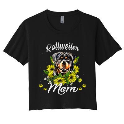 Womens Rottie Dog Mom Mother's Day Sunflower Rottweiler Mom Women's Crop Top Tee