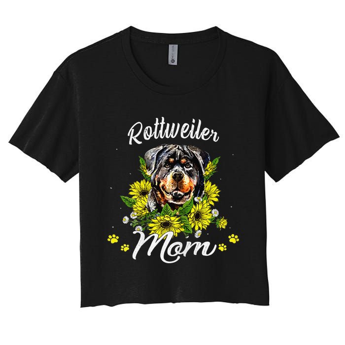 Womens Rottie Dog Mom Mother's Day Sunflower Rottweiler Mom Women's Crop Top Tee