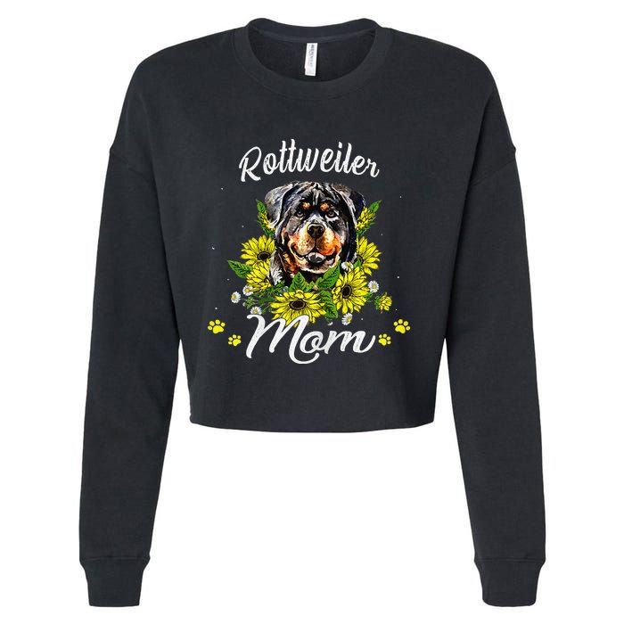 Womens Rottie Dog Mom Mother's Day Sunflower Rottweiler Mom Cropped Pullover Crew