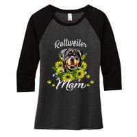 Womens Rottie Dog Mom Mother's Day Sunflower Rottweiler Mom Women's Tri-Blend 3/4-Sleeve Raglan Shirt