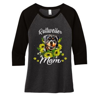 Womens Rottie Dog Mom Mother's Day Sunflower Rottweiler Mom Women's Tri-Blend 3/4-Sleeve Raglan Shirt