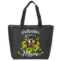 Womens Rottie Dog Mom Mother's Day Sunflower Rottweiler Mom Zip Tote Bag