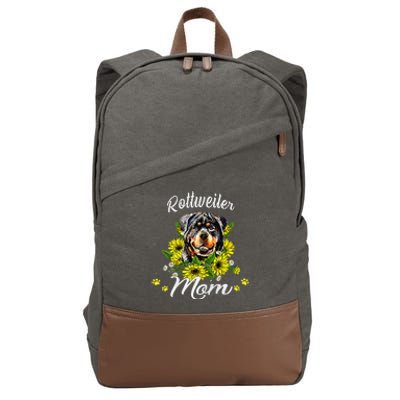 Womens Rottie Dog Mom Mother's Day Sunflower Rottweiler Mom Cotton Canvas Backpack