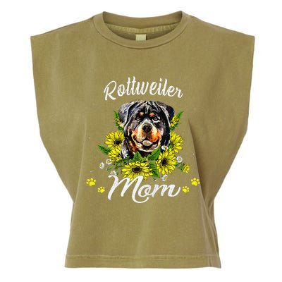 Womens Rottie Dog Mom Mother's Day Sunflower Rottweiler Mom Garment-Dyed Women's Muscle Tee