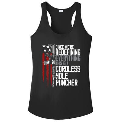 We're Redefining Everything This Is A Cordless Hole Puncher Ladies PosiCharge Competitor Racerback Tank