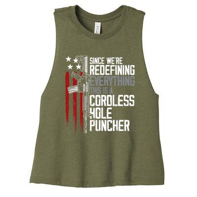 We're Redefining Everything This Is A Cordless Hole Puncher Women's Racerback Cropped Tank