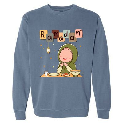 Wo Ramadan Funny Ramadan Kareem Mubarak Salat Mosque V-Neck Garment-Dyed Sweatshirt