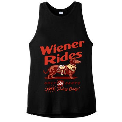 Wiener Rides Free Today Only Funny Wiener Ladies PosiCharge Tri-Blend Wicking Tank