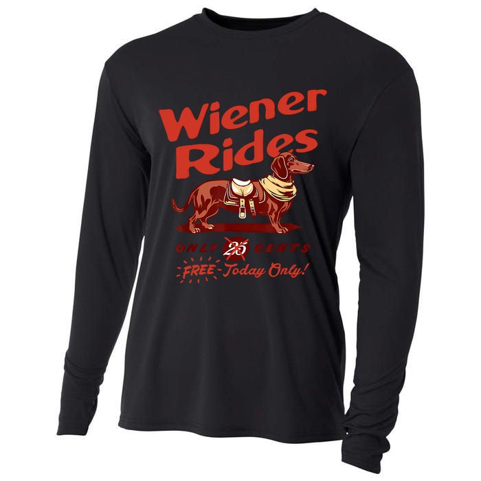 Wiener Rides Free Today Only Funny Wiener Cooling Performance Long Sleeve Crew