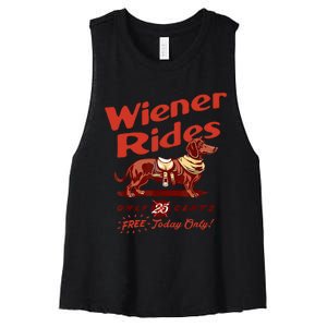 Wiener Rides Free Today Only Funny Wiener Women's Racerback Cropped Tank