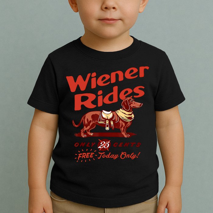 Wiener Rides Free Today Only Funny Wiener Toddler T-Shirt