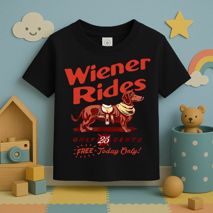 Wiener Rides Free Today Only Funny Wiener Toddler T-Shirt