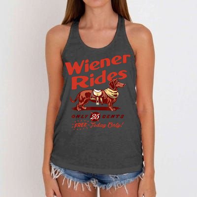 Wiener Rides Free Today Only Funny Wiener Women's Knotted Racerback Tank