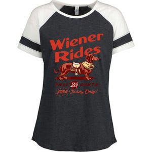 Wiener Rides Free Today Only Funny Wiener Enza Ladies Jersey Colorblock Tee