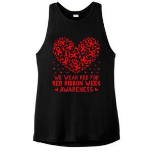 Wear Red For Red Ribbon Week Awareness Drug Free Cute Hearts Ladies PosiCharge Tri-Blend Wicking Tank