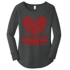 Wear Red For Red Ribbon Week Awareness Drug Free Cute Hearts Women's Perfect Tri Tunic Long Sleeve Shirt