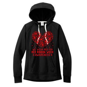 Wear Red For Red Ribbon Week Awareness Drug Free Cute Hearts Women's Fleece Hoodie