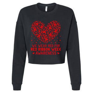 Wear Red For Red Ribbon Week Awareness Drug Free Cute Hearts Cropped Pullover Crew