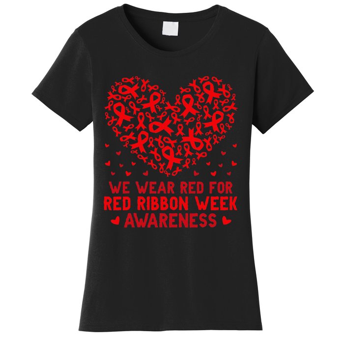 Wear Red For Red Ribbon Week Awareness Drug Free Cute Hearts Women's T-Shirt