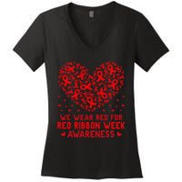 Wear Red For Red Ribbon Week Awareness Drug Free Cute Hearts Women's V-Neck T-Shirt