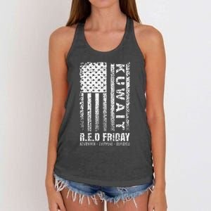 Wear Red for Deployed Kuwait R.E.D. Friday Flag Gift Women's Knotted Racerback Tank