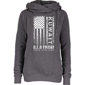 Wear Red for Deployed Kuwait R.E.D. Friday Flag Gift Womens Funnel Neck Pullover Hood