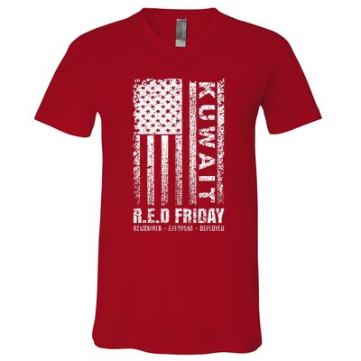 Wear Red for Deployed Kuwait R.E.D. Friday Flag Gift V-Neck T-Shirt