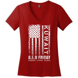 Wear Red for Deployed Kuwait R.E.D. Friday Flag Gift Women's V-Neck T-Shirt