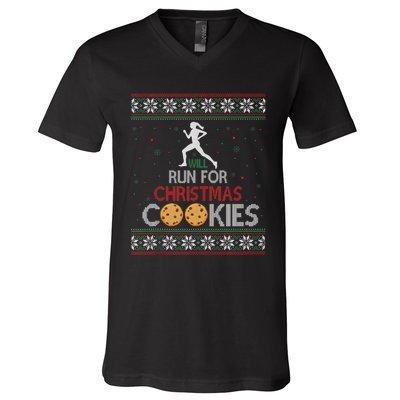 Will Run For Christmas Cookies Lady Runners Workout Gift V-Neck T-Shirt