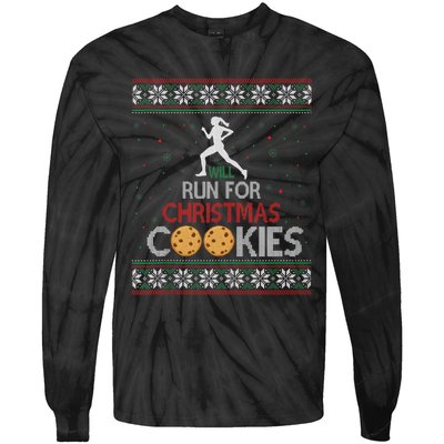 Will Run For Christmas Cookies Lady Runners Workout Gift Tie-Dye Long Sleeve Shirt