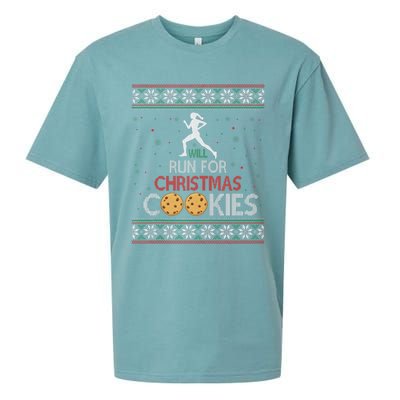 Will Run For Christmas Cookies Lady Runners Workout Gift Sueded Cloud Jersey T-Shirt