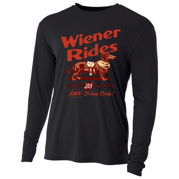 Wiener Rides Free Today Only Funny Wiener Cooling Performance Long Sleeve Crew