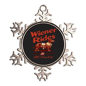 Wiener Rides Free Today Only Funny Wiener Metallic Star Ornament