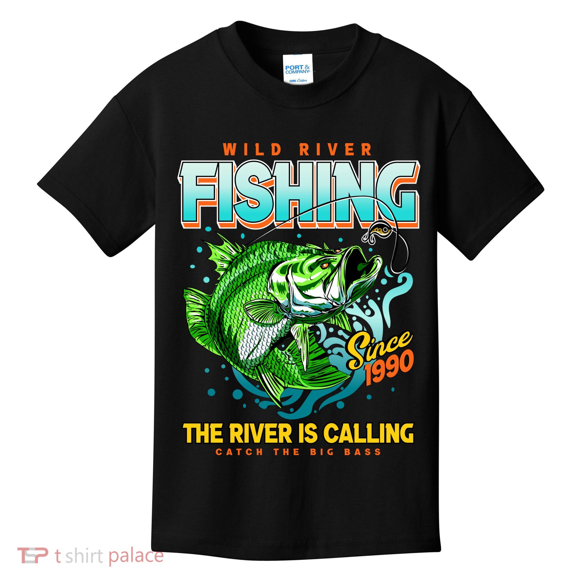 Wild River Fishing The River Is Calling Catch The Big Bass Since 1990 Kids T-Shirt