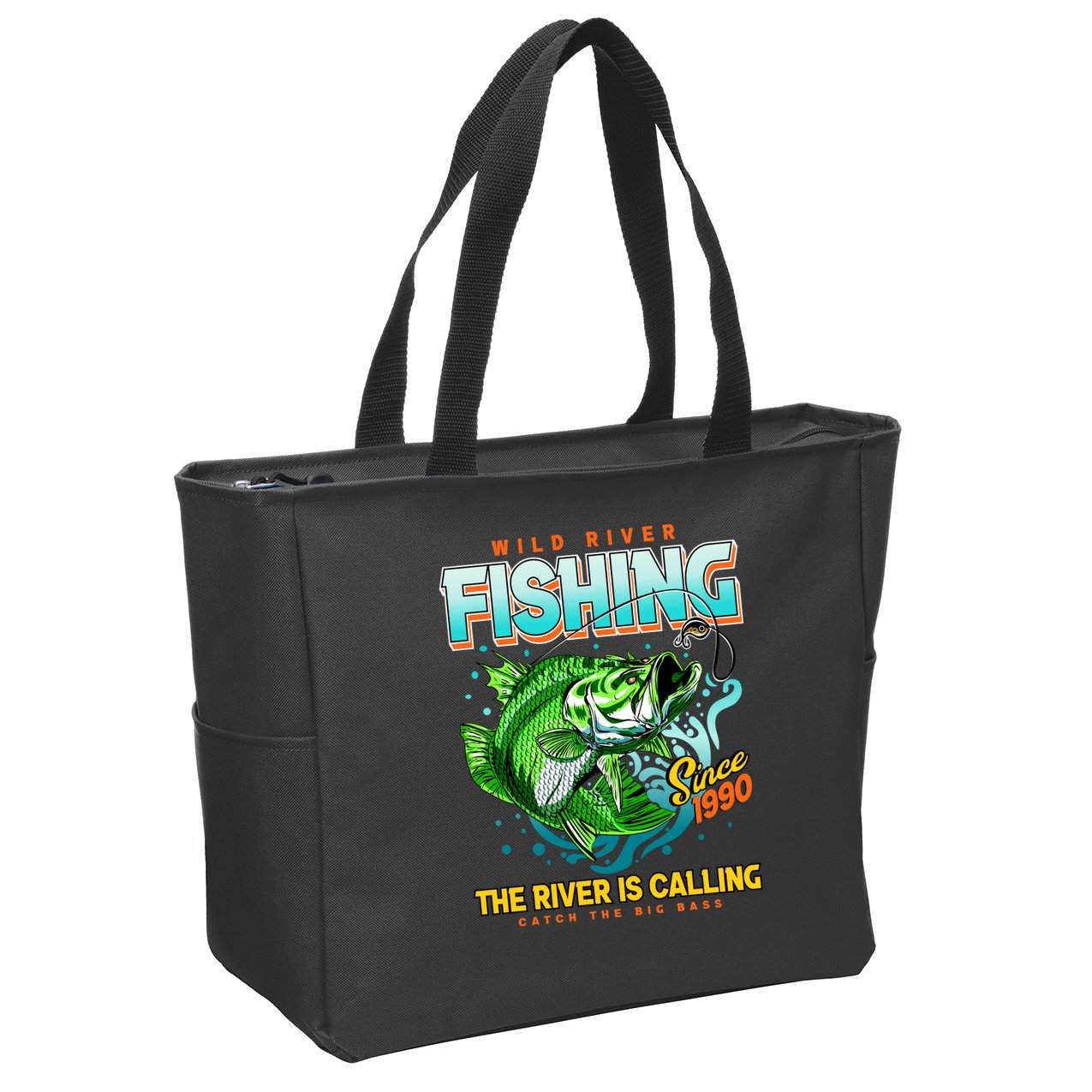 Wild River Fishing The River Is Calling Catch The Big Bass Since 1990 Zip Tote Bag