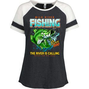 Wild River Fishing The River Is Calling Catch The Big Bass Since 1990 Enza Ladies Jersey Colorblock Tee