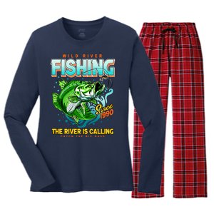 Wild River Fishing The River Is Calling Catch The Big Bass Since 1990 Women's Long Sleeve Flannel Pajama Set 