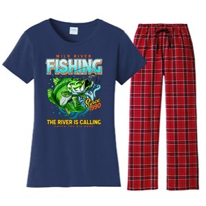 Wild River Fishing The River Is Calling Catch The Big Bass Since 1990 Women's Flannel Pajama Set