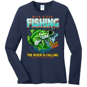 Wild River Fishing The River Is Calling Catch The Big Bass Since 1990 Ladies Long Sleeve Shirt